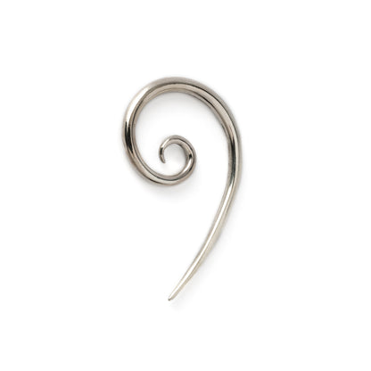 silver spiral long hook ear stretcher left side view