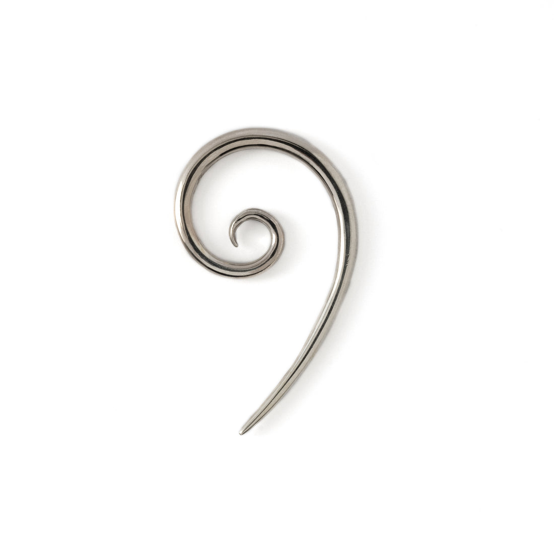 silver spiral long hook ear stretcher side view