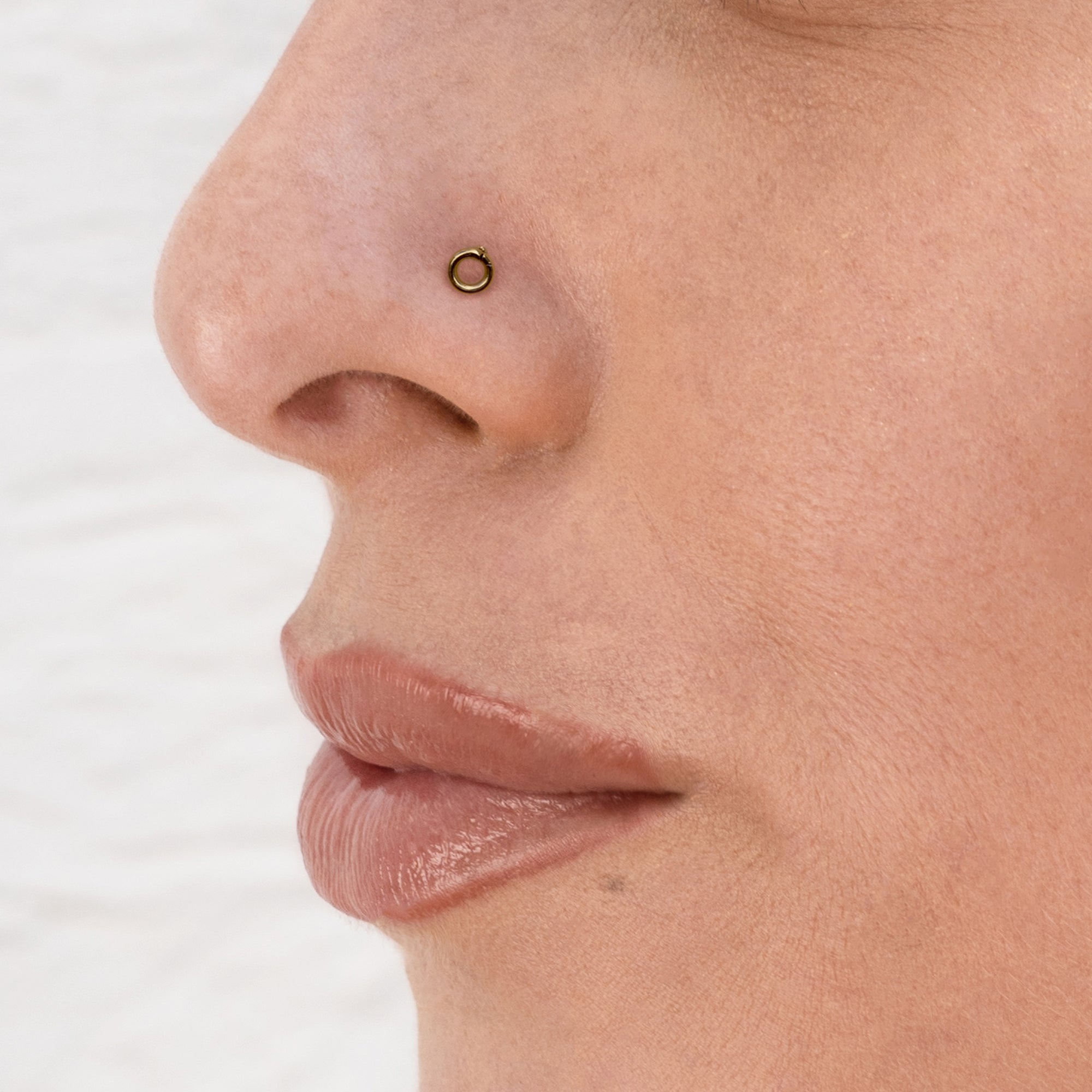 model wearing circle wire nose stud