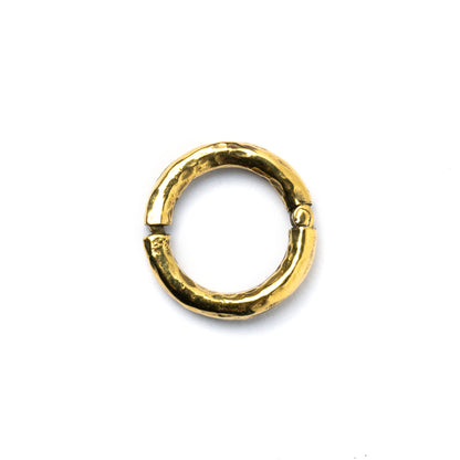 single gold brass hammered gauge hoop frontal view
