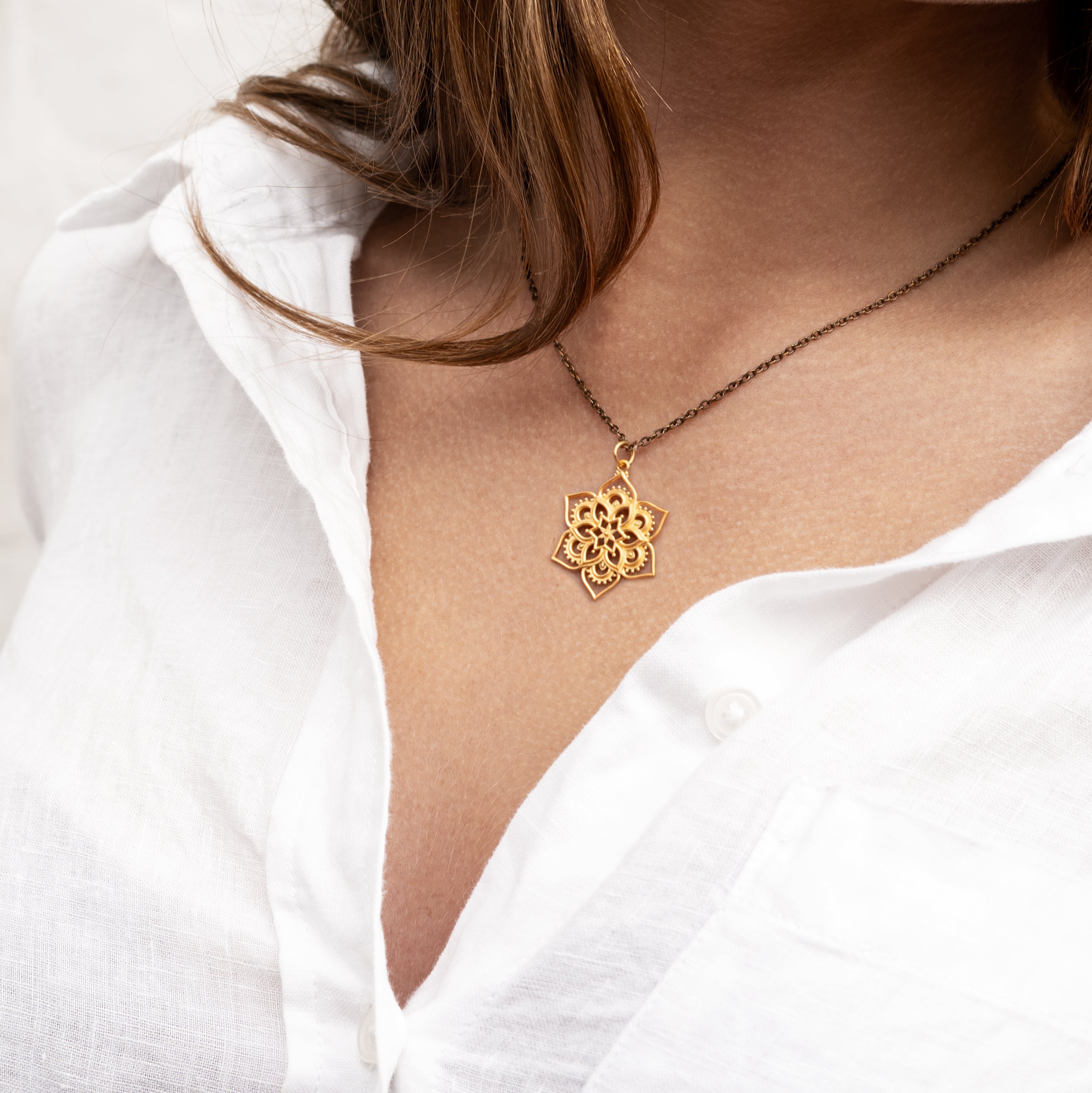 Gold Open Lotus Mandala Necklace