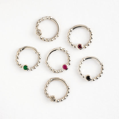 different gemstones sterling silver dotted septum rings frontal view