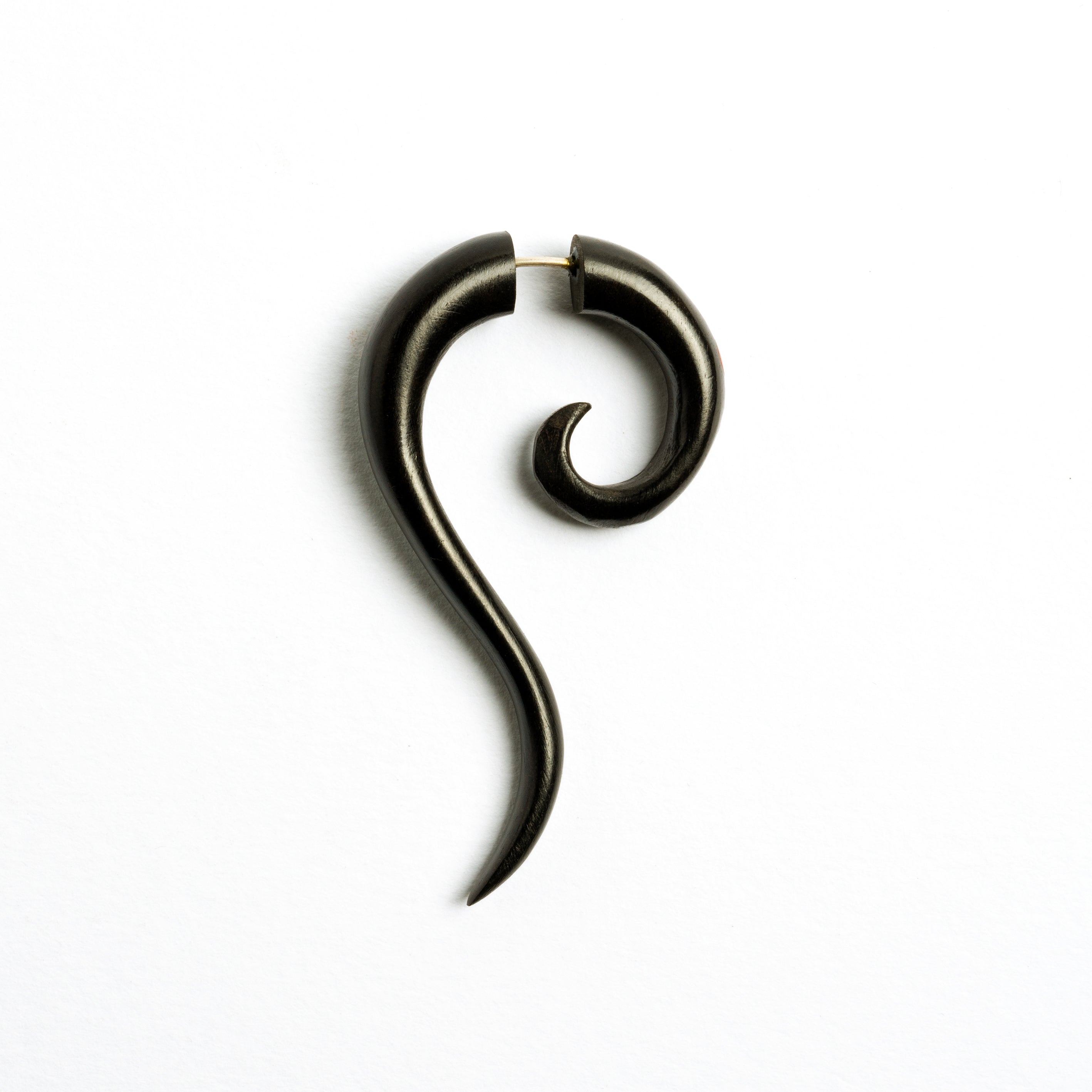 Haku black Wood fake gauge Earring side view