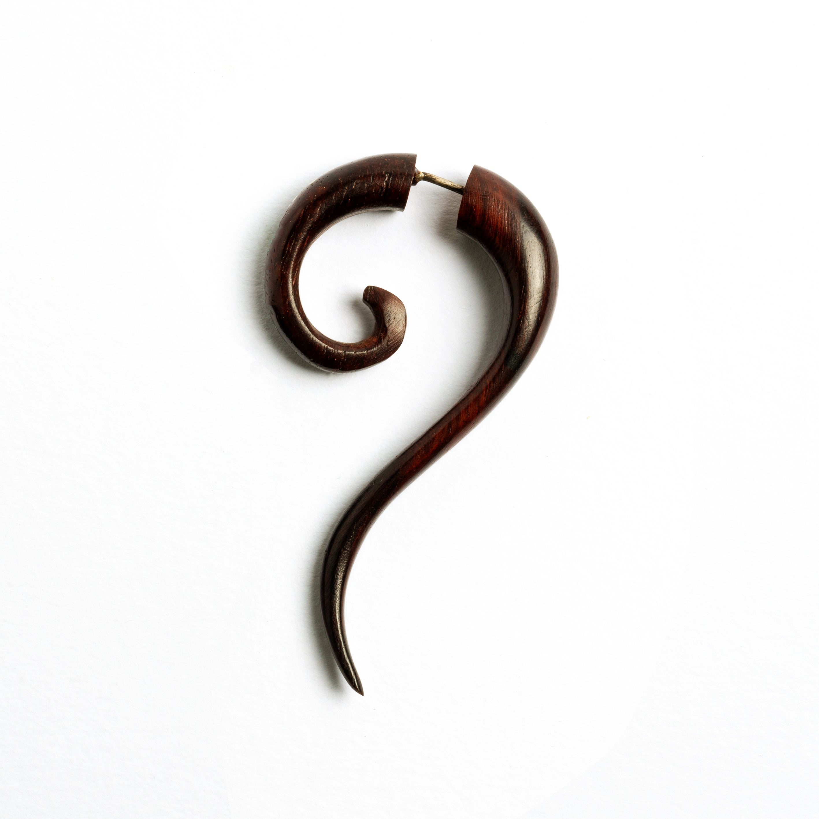Haku rose Wood fake gauge Earring side view
