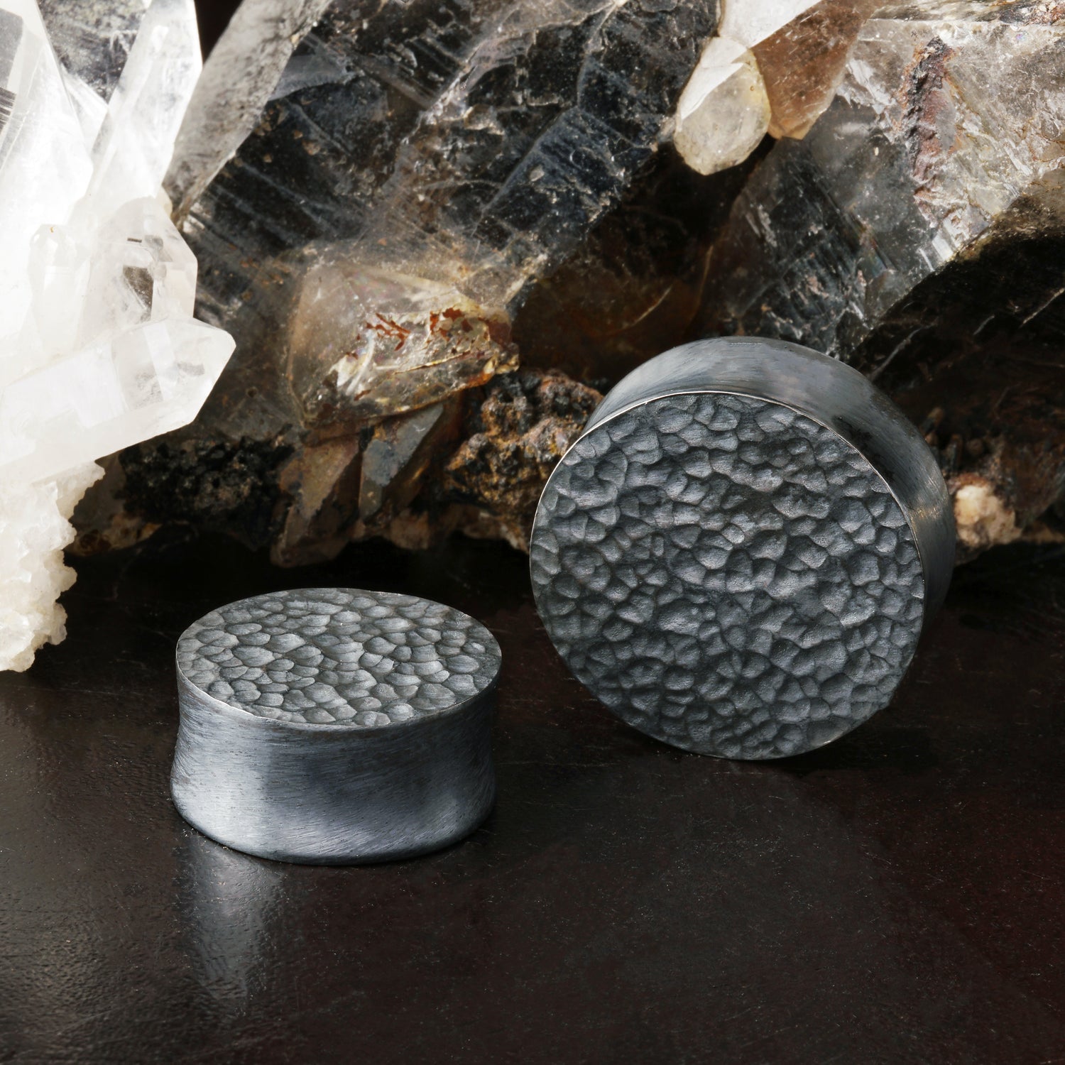 pair of Hammered black Silver Plugs