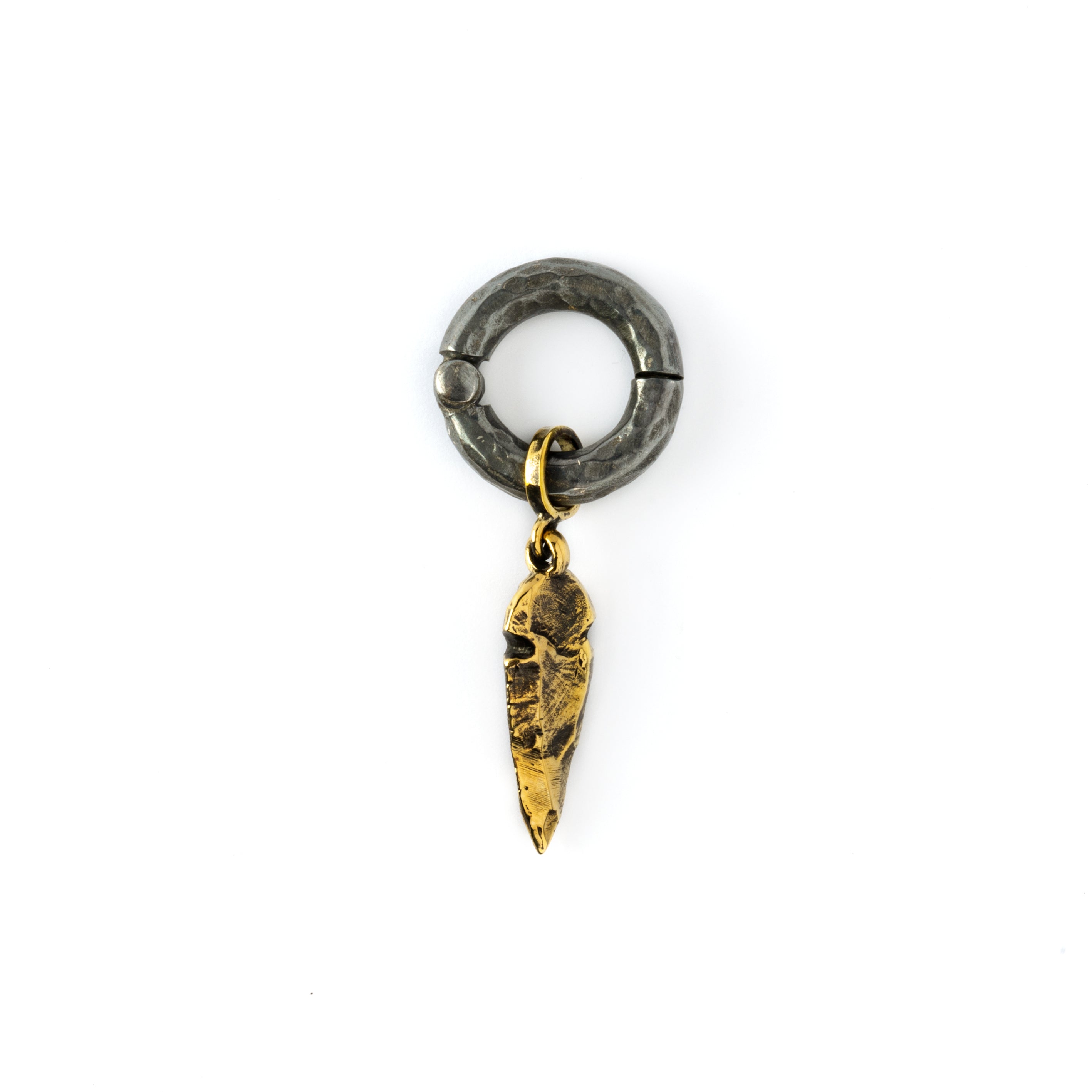 4mm back silver hoop with golden arrowhead hanger frontal view