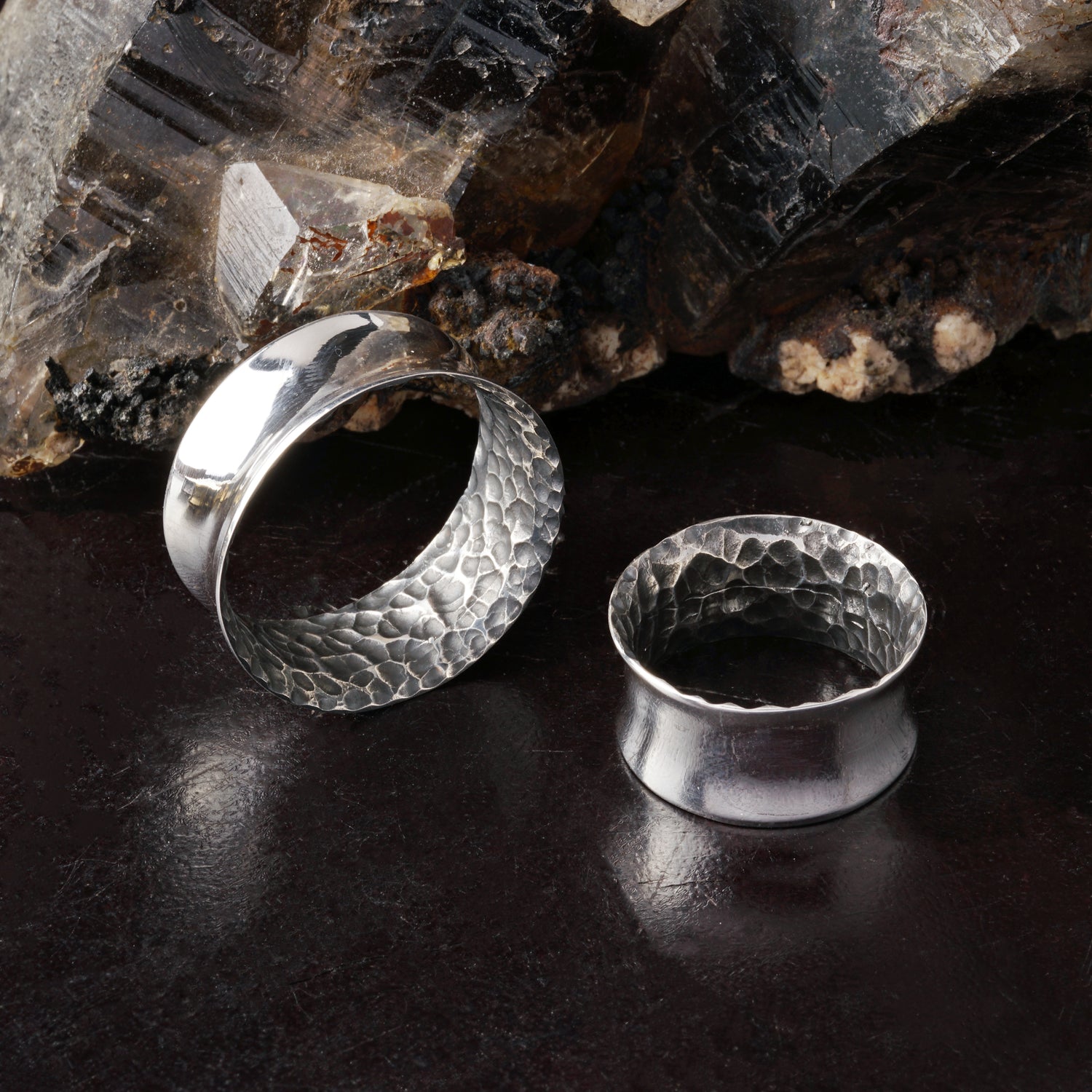 pair of Hammered Silver Tunnels