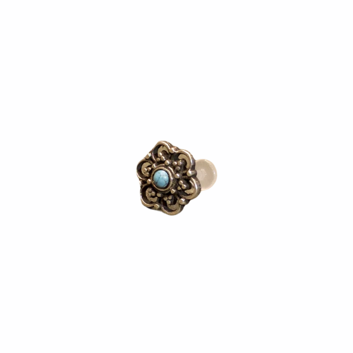 Rounded Flower Labret/Tragus Stud with Turquoise