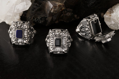 Silver Box Rings with Lapis and black onyx