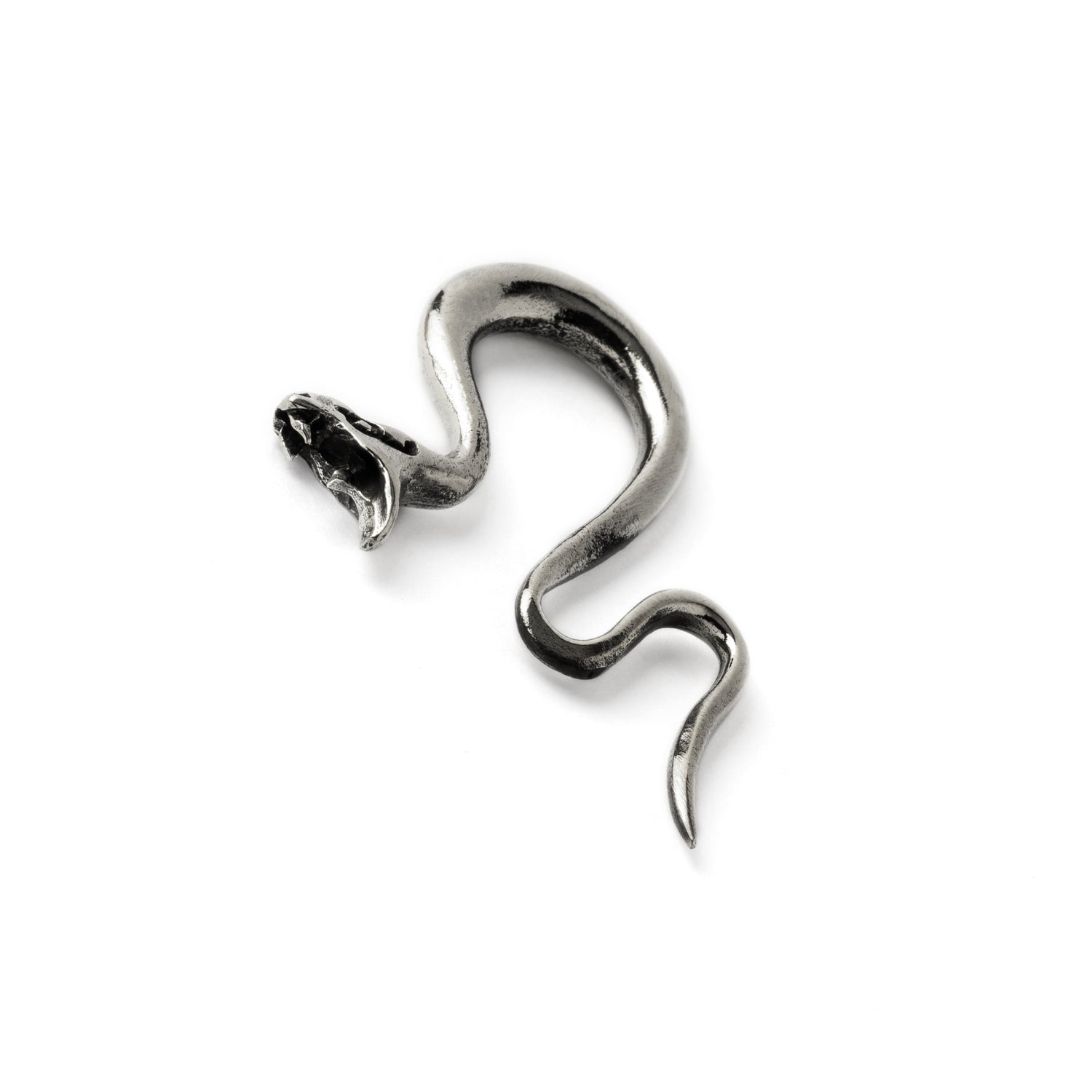 silver brass serpent ear hanger stretcher for stretched ears side view