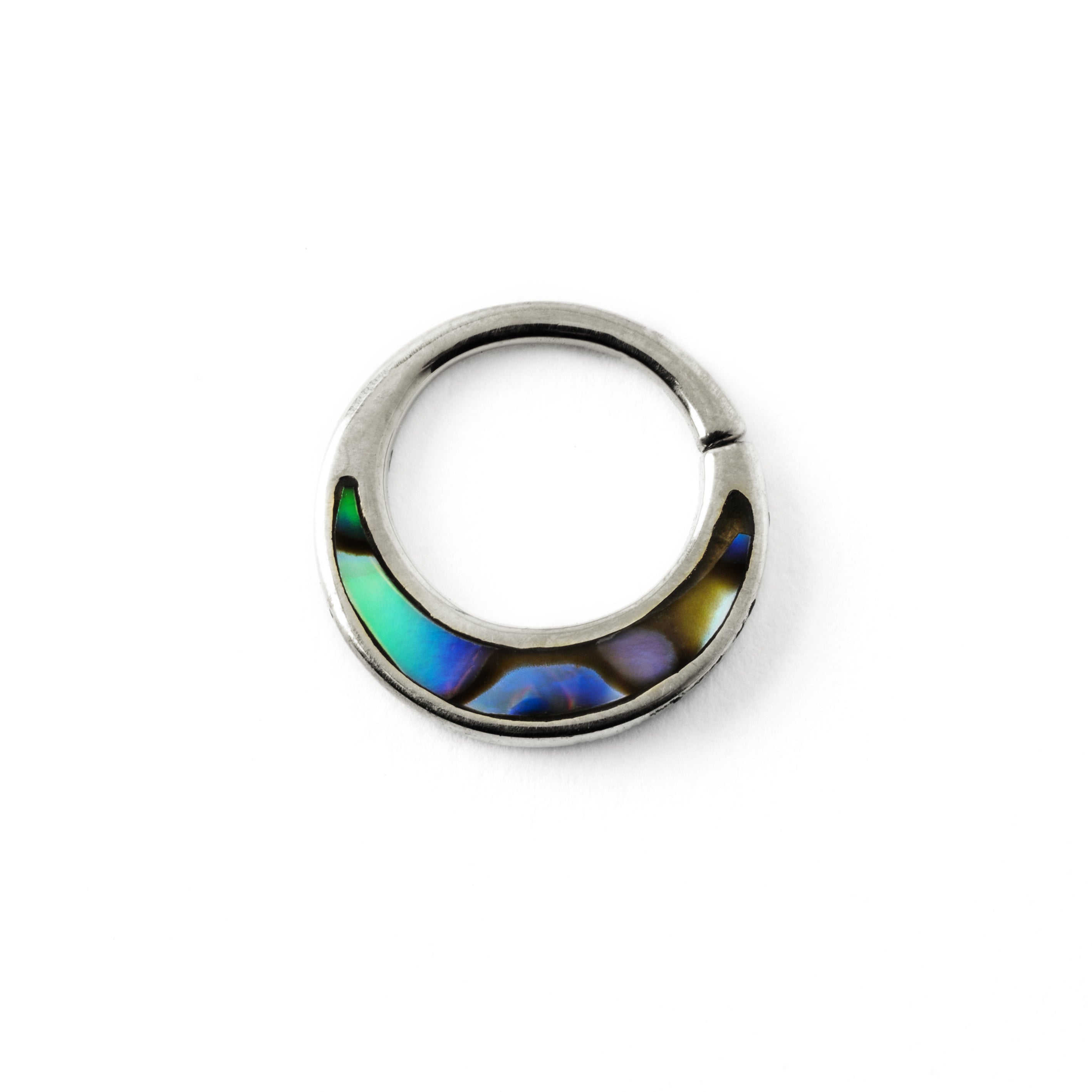 silver with abalone inlay piercing ring frontal view