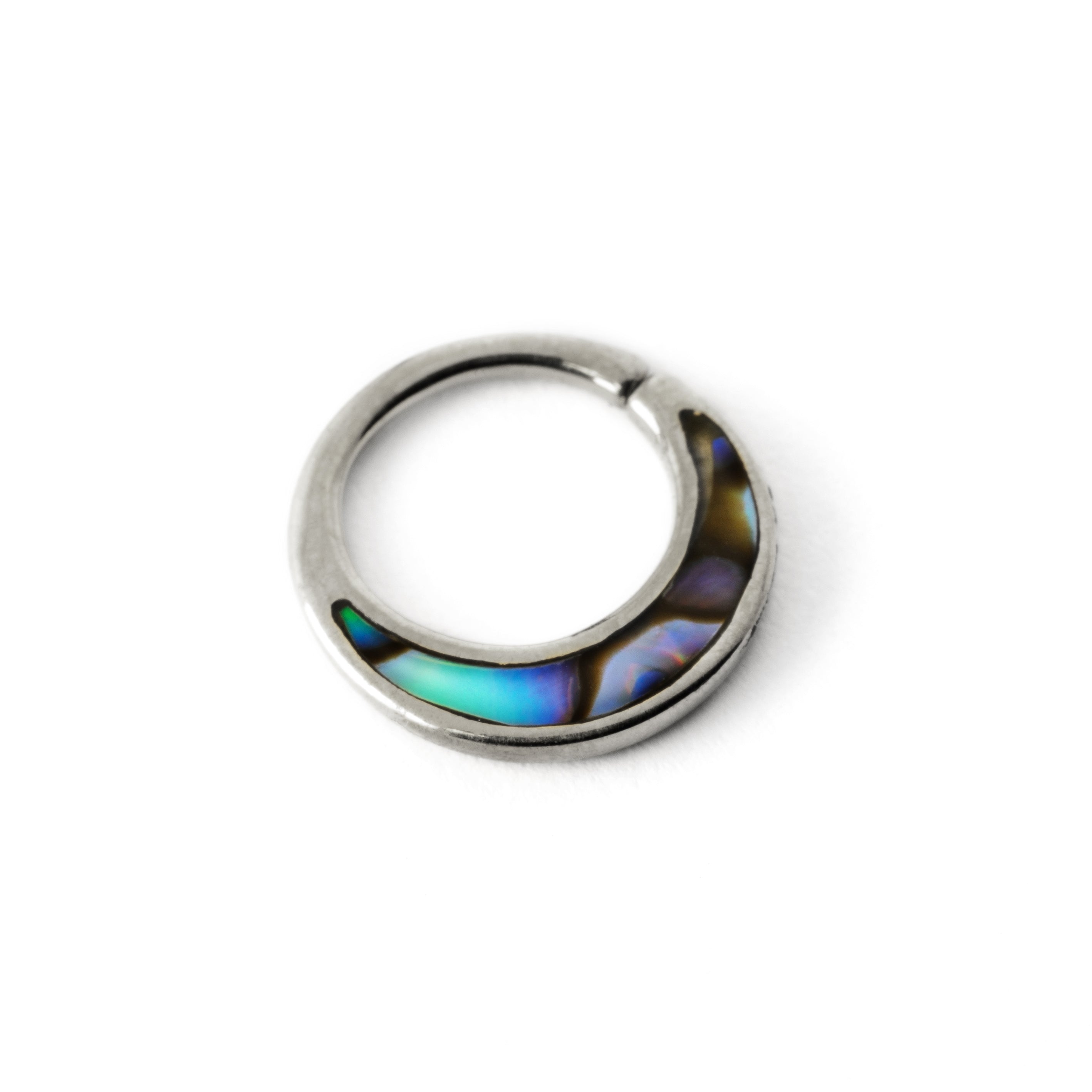 silver with abalone inlay piercing ring left side view