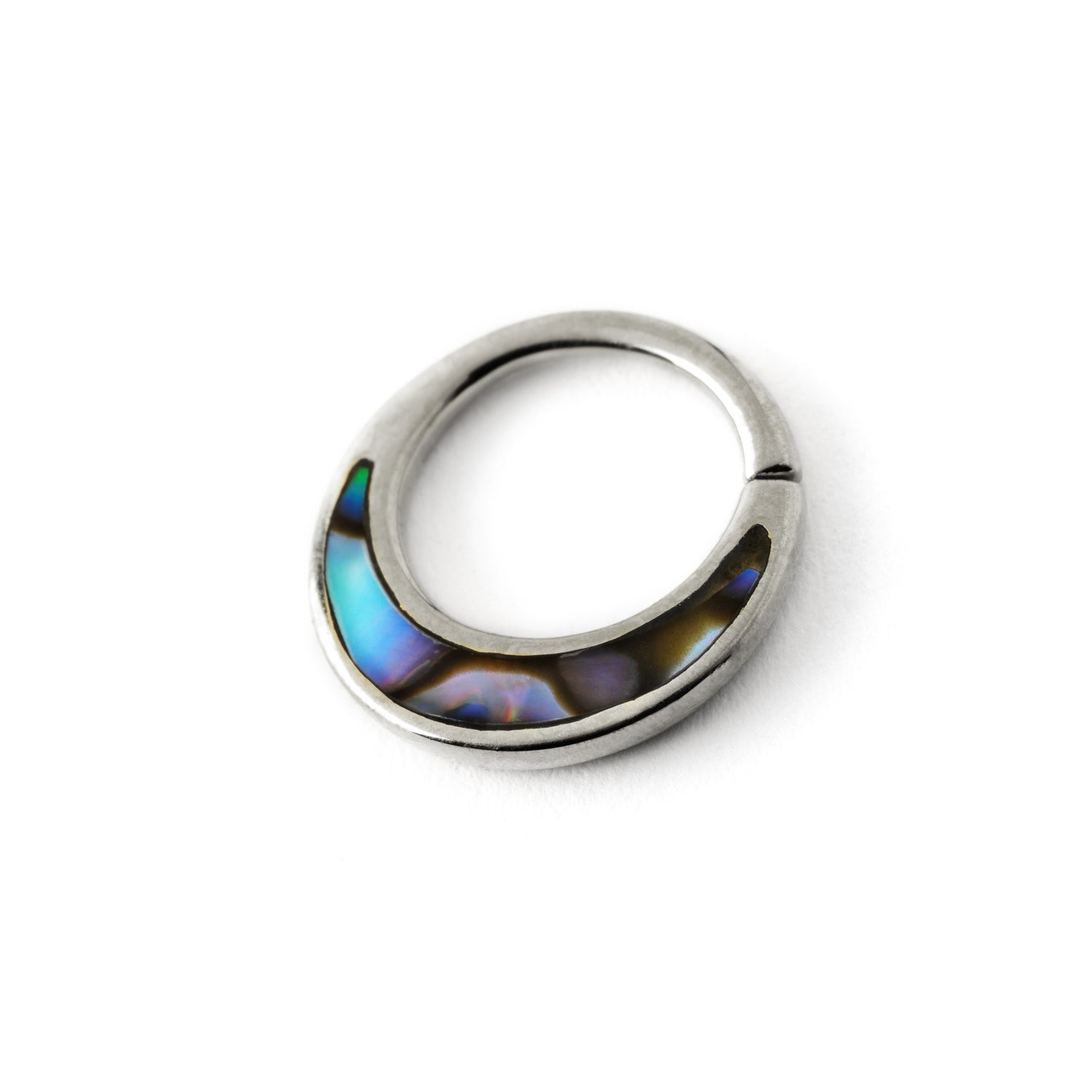 silver with abalone inlay piercing ring right side view