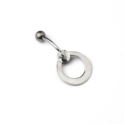 silver circle belly piercing with black onyx back side view