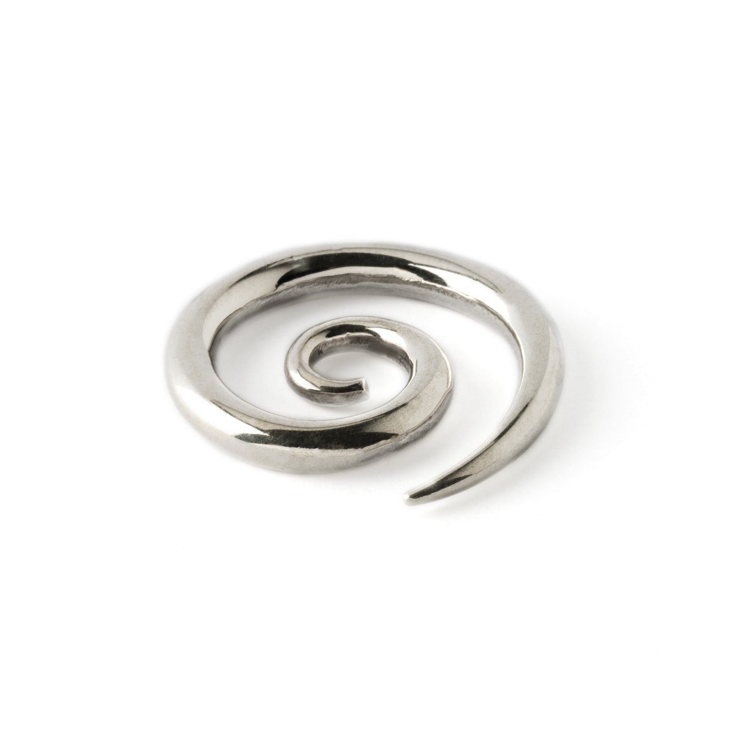 single silver spiral gauge earring front view