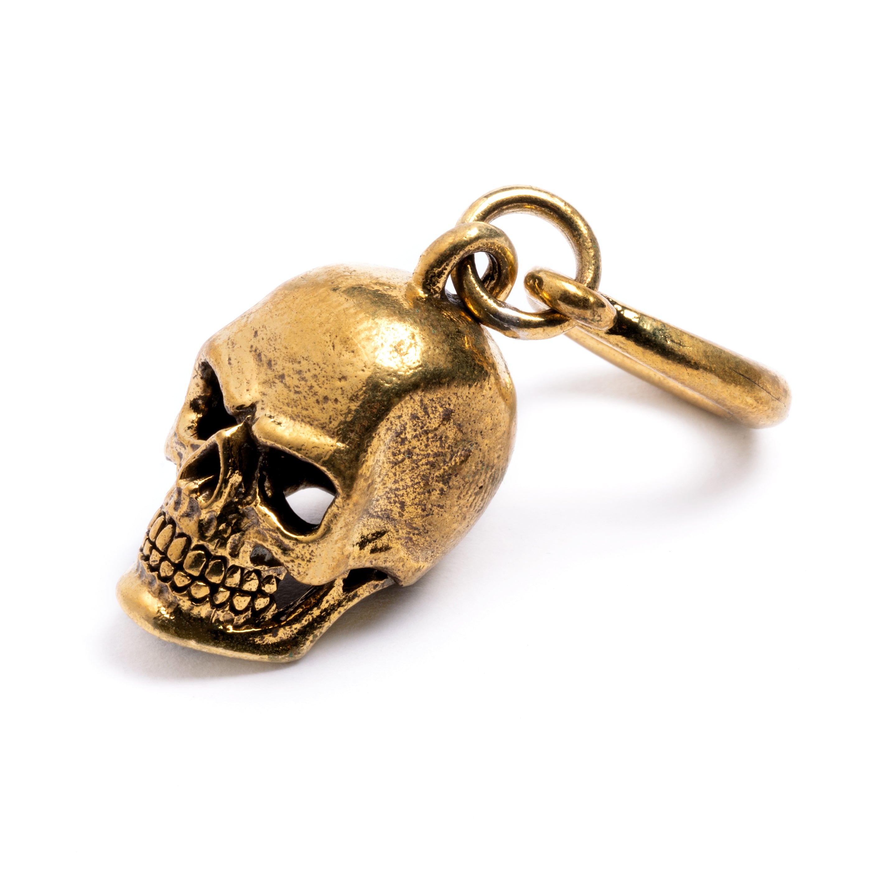 single gold brass skull hook ear weight hanger right front view