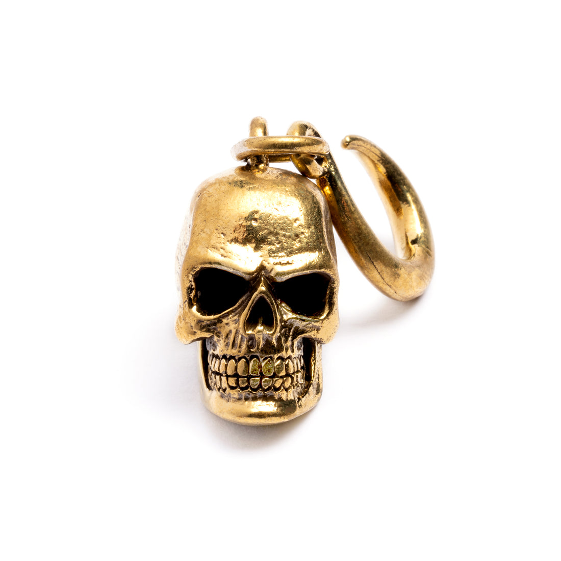 single gold brass skull hook ear weight hanger frontal view