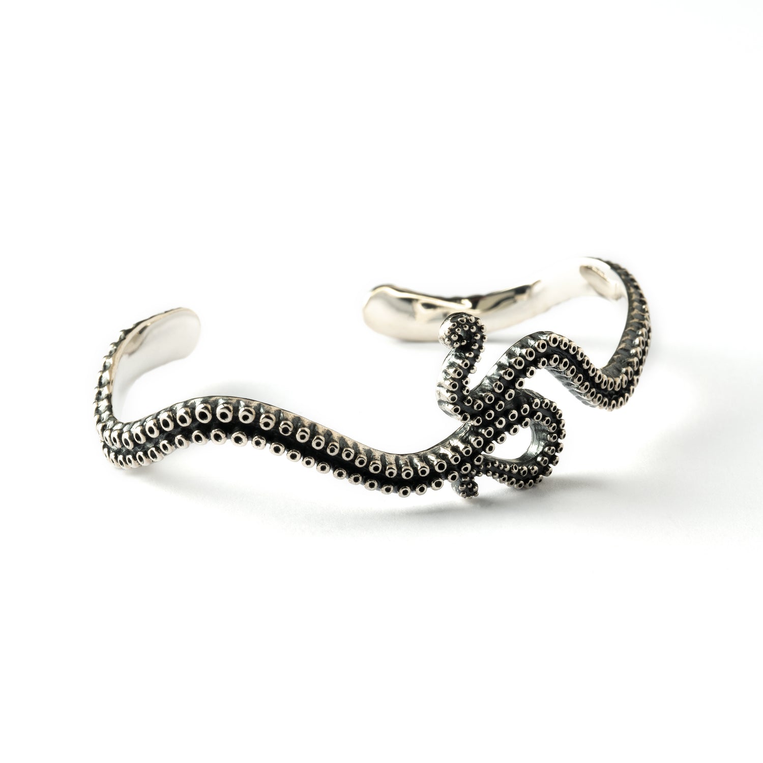 sterling silver octopus cuff bracelet right side view