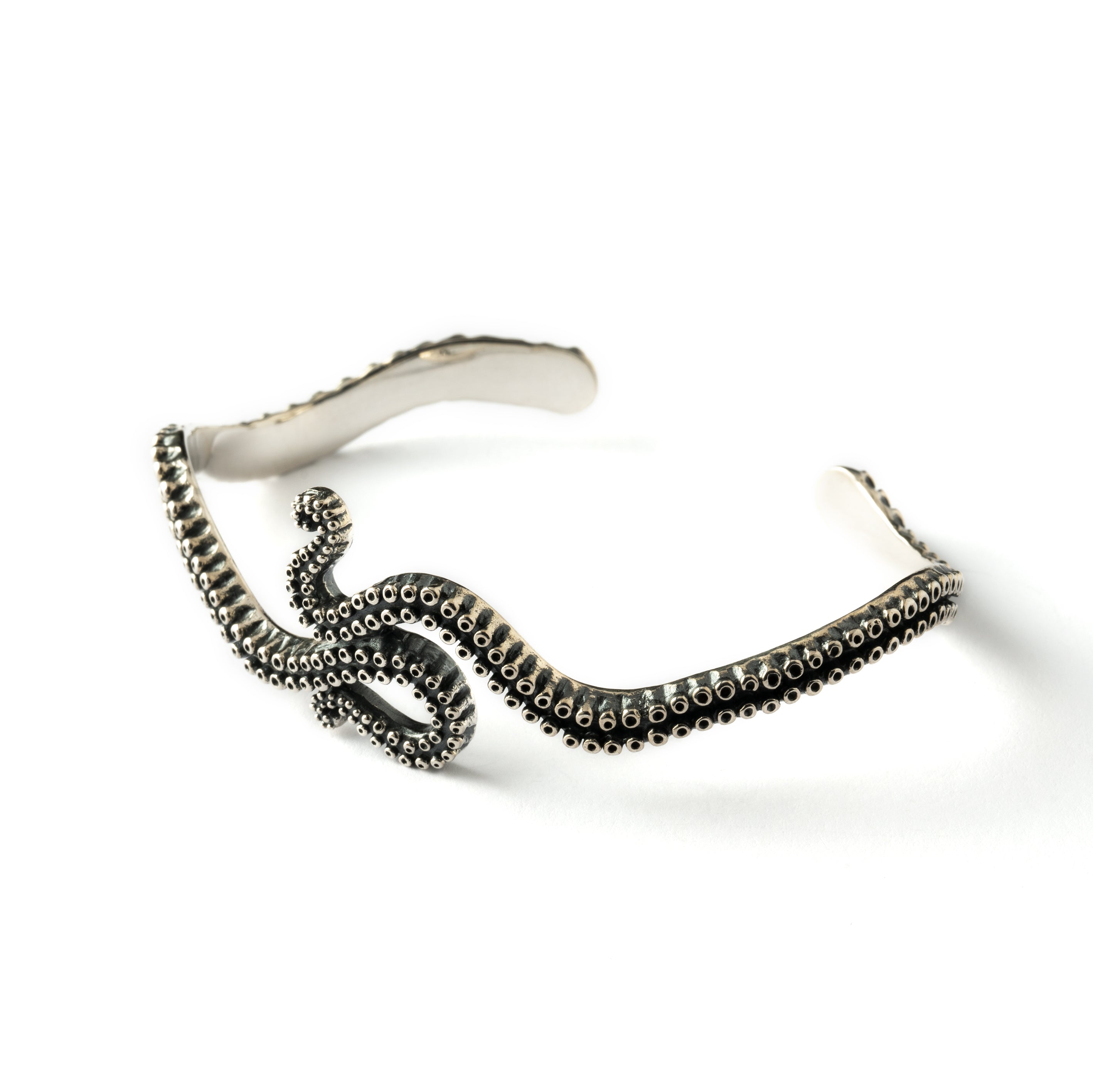 sterling silver octopus cuff bracelet left side view