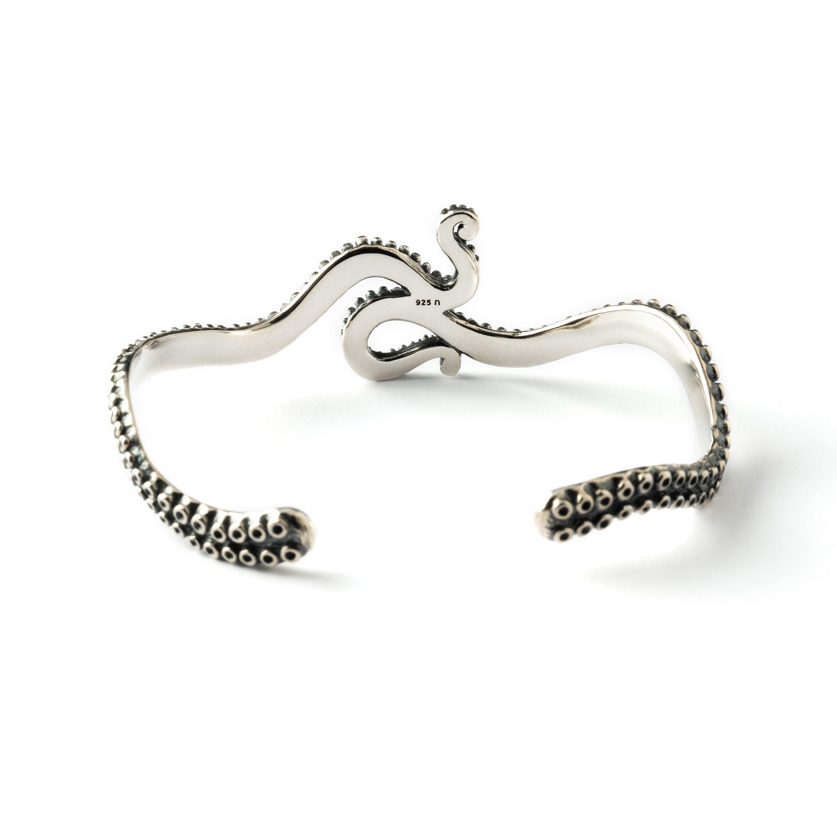 sterling silver octopus cuff bracelet back side view