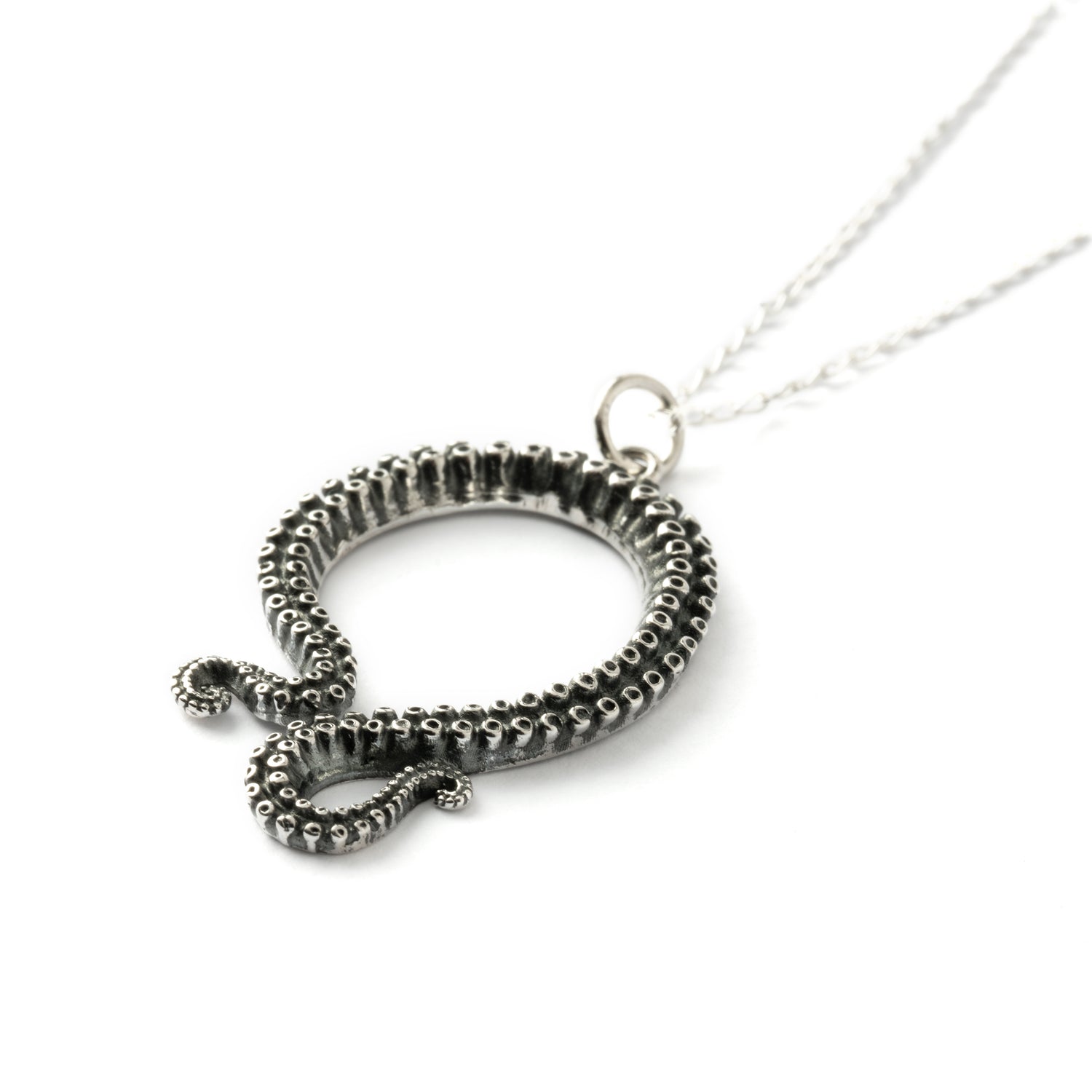 sterling silver octopus tentacle necklace left side view