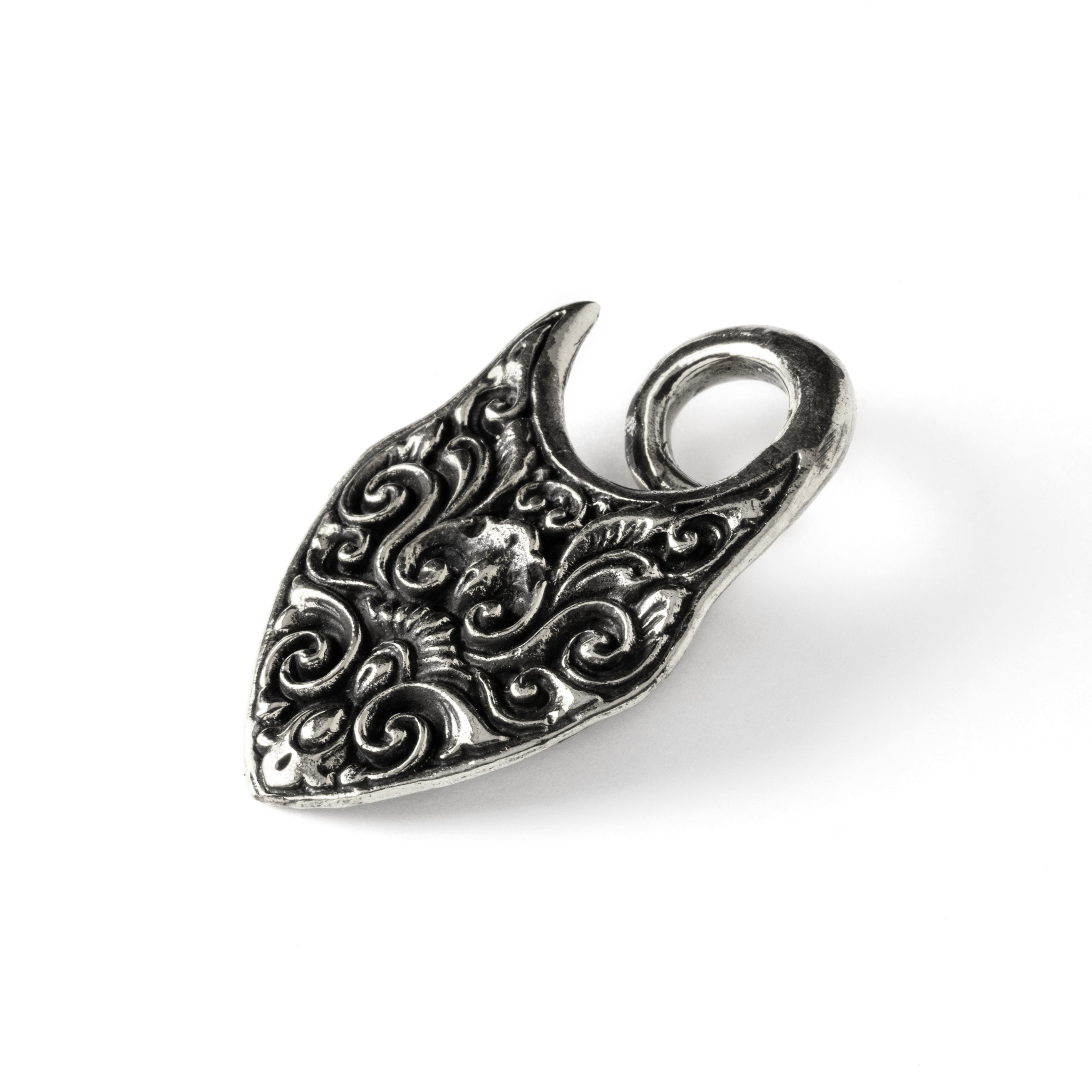 white brass victorian filigree ear weight hanger right side view